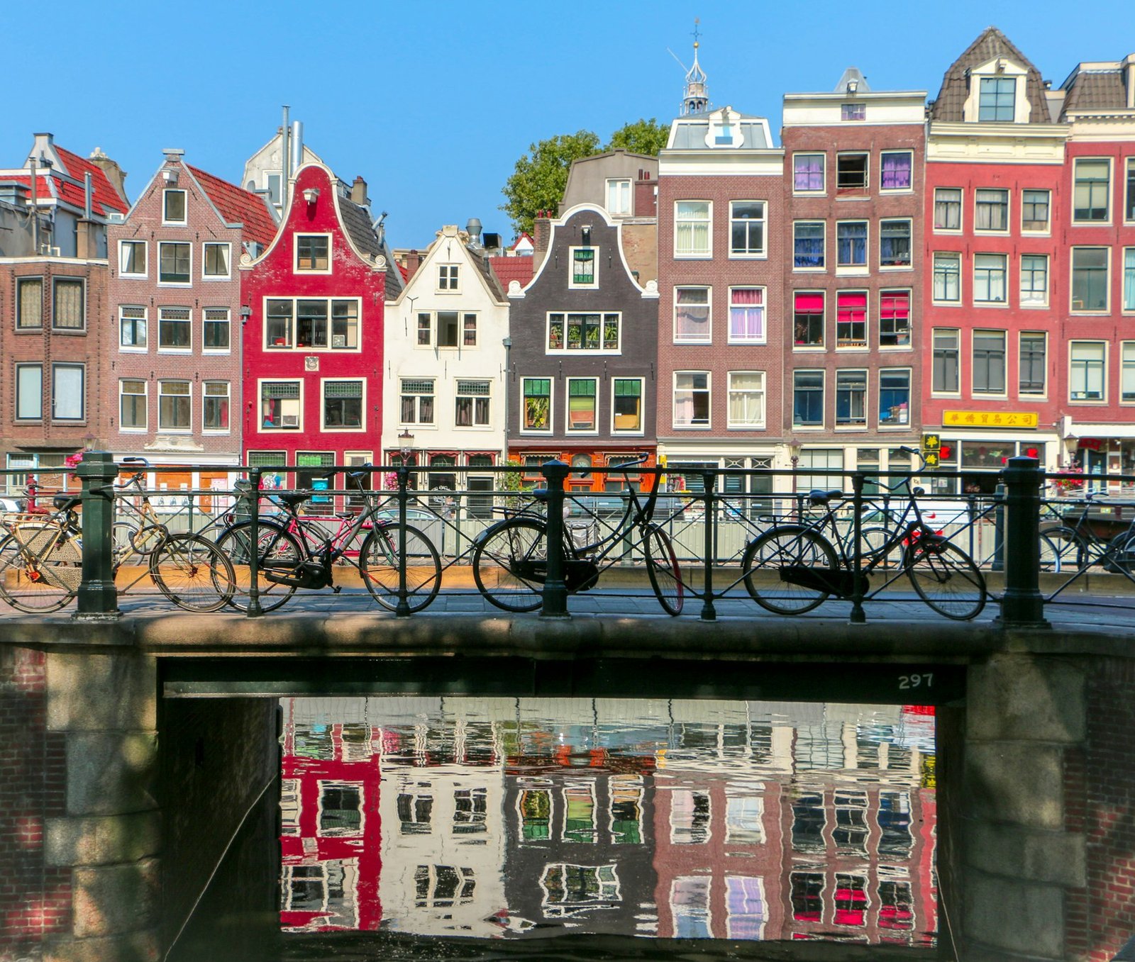 Canal-side street in a Northern European city, home to families already free to move to Spain