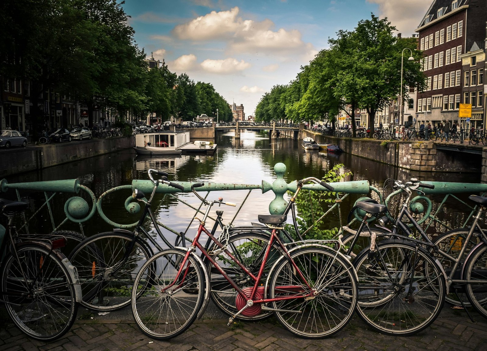 Amsterdam canal with cyclists
